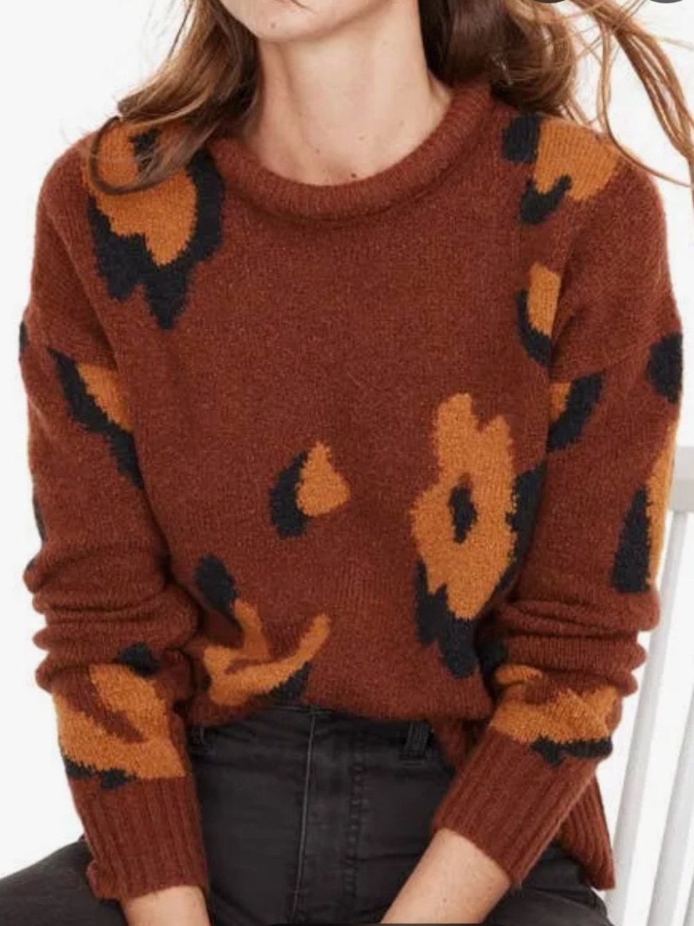 Madewell Leopard Intarsia Fulton Pullover Sweater